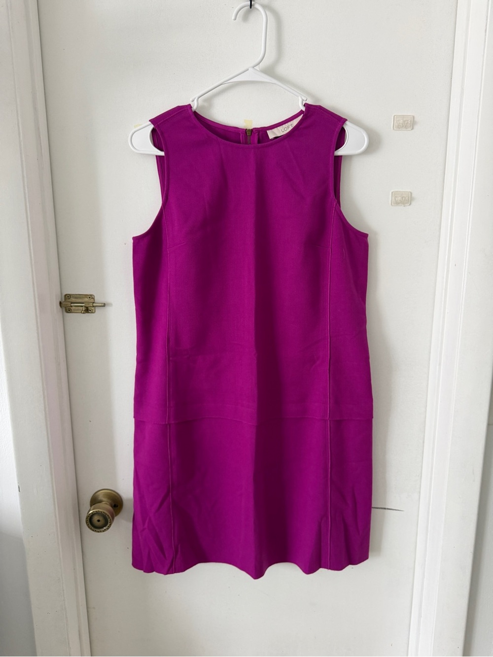 LOFT Magenta Pink Faux Suede Shift Dress Sleeveless Exposed Back Zip